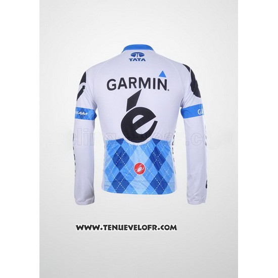 2011 Maillot Ciclismo Garmin Cervelo Bleu et Blanc Manches Longues et Cuissard
